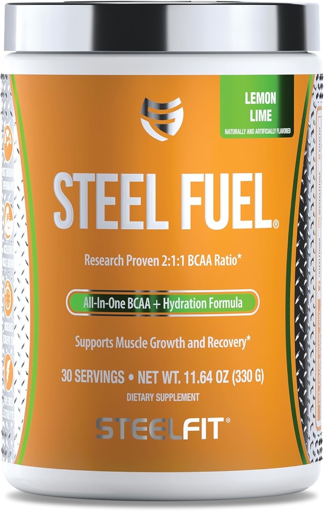 SteelFit Steel Fuel BCAA's Aminozuren Poeder voor intra-workout om spiergroei en verbeterde duurzaamheid te versnellen - 30 porties in Citroen Lime - BCAA Supplementen Poeder voor Elektrolyten & Recovery