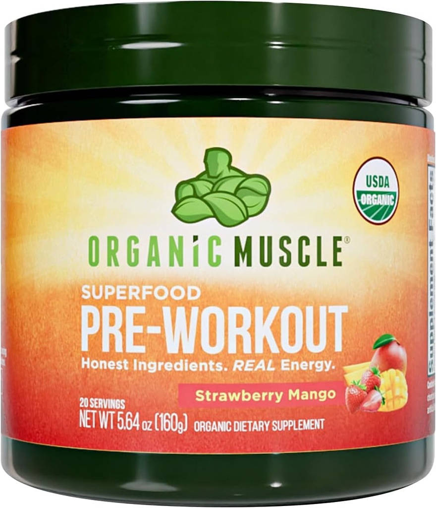 Biologische Muscle Organic Pre Workout Powder, Aardbei Mango 