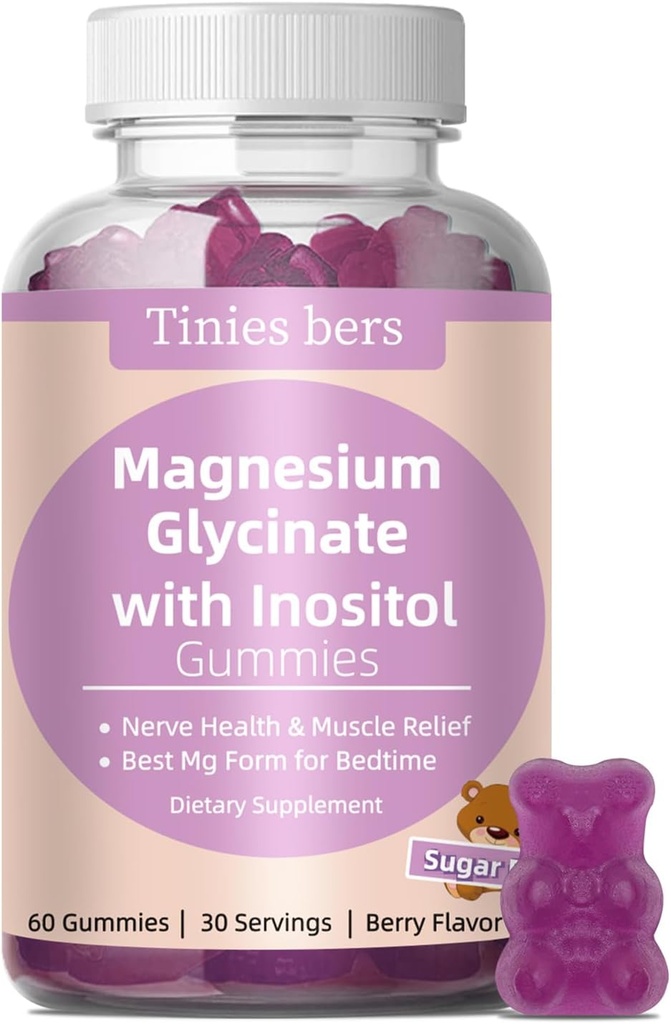 Glycinat de magnésium 400mg, w/Inositol 500mg pour les femmes, Minéraux et VIT B8 pour le sommeil, le stress et le soulagement musculaire, la santé du métabolisme, sans sucre, sans mélatonine, sans gluten, sans OGM, végétalien, pectine, 60