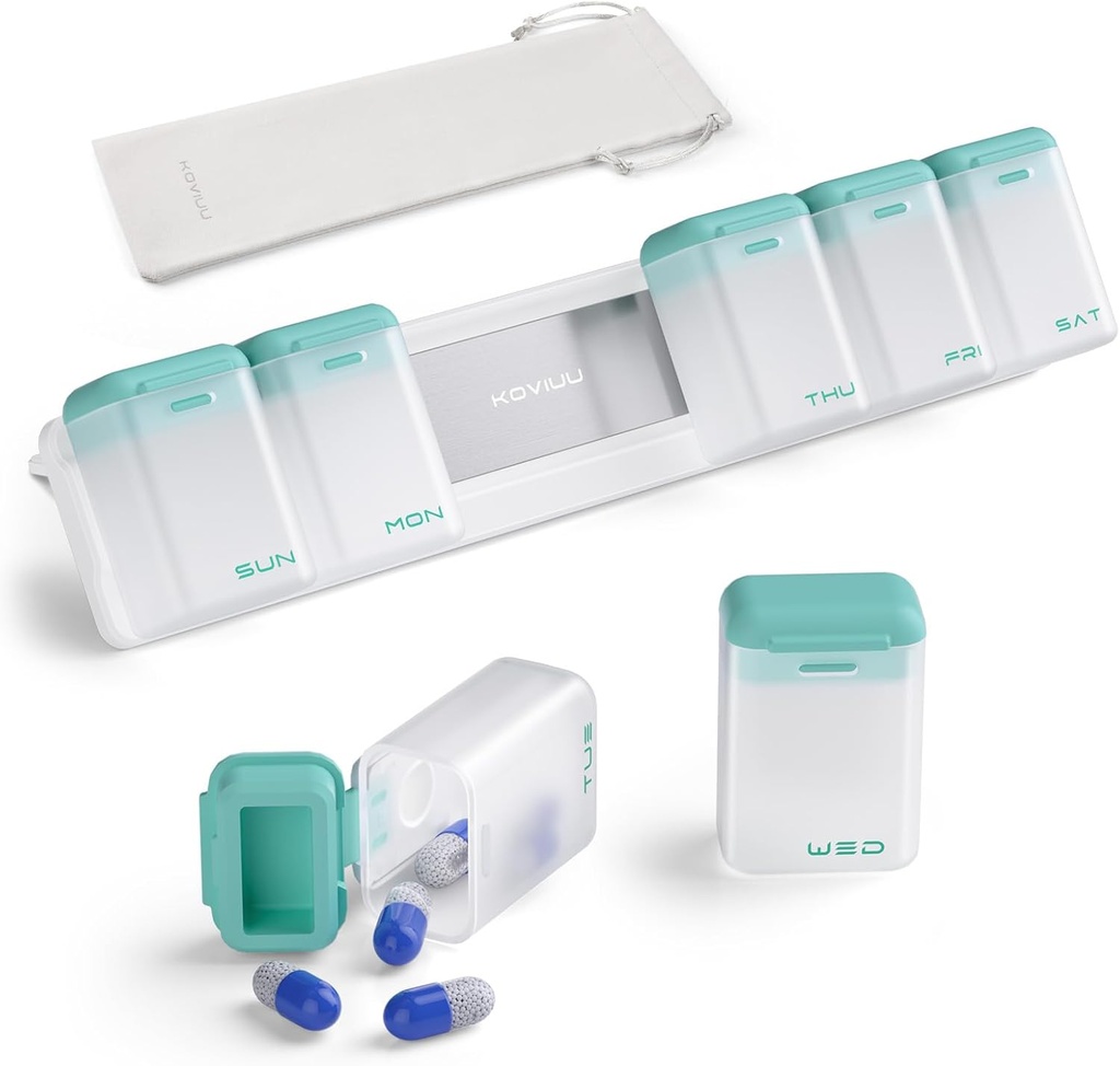 Weekly pil Organizer 1 keer per dag, Magnetische pil doos 7 dagen, Verwijderbare reis pil geval, Eenmaal dagelijkse pil houder Container, Grote medicatie Dispenser voor de geneeskunde, Vitamine, Supplement,Turquoise