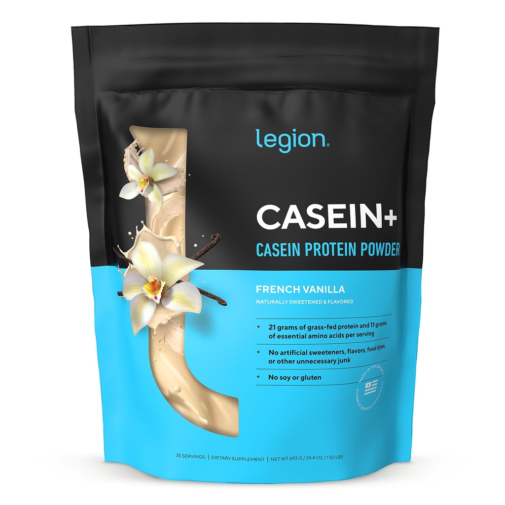 LEGION Caseïne Proteïne Poeder (Franse Vanille) - Slow-Release Micellar Caseïne Proteïne Poeder - Non-GMO, Glutenvrije en natuurlijk zoet poeder uit Grass-Fed Cows (25 porties)