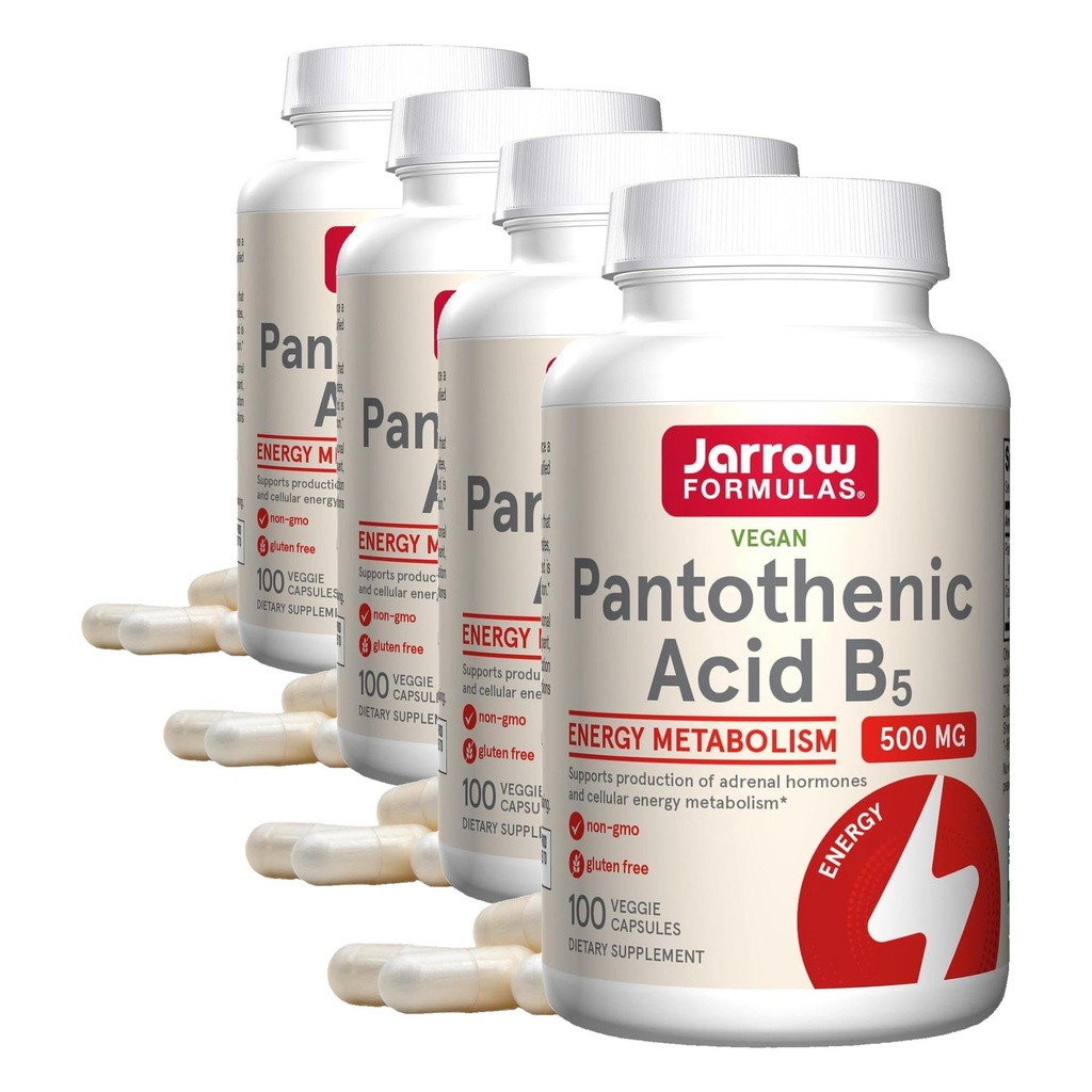 Formules de collage Acide pantothénique B5 500 mg - 100 capsules de légumes - Supplément alimentaire essentiel de vitamine B - Production d'énergie et soutien au métabolisme - 100 portions (paquet de 4)