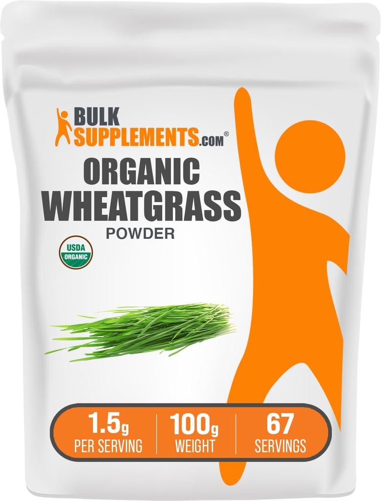 BulkSupplements.com Organic Wheatgrass Powder - Organic Super Greens Powder, Superfoods Supplement - Vegan & Gluten Free, 1.5g per Serving, 100g (3,5 oz) (Pack of 1)