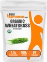 BulkSupplements.com Organic Wheatgrass Powder - Organic Super Greens Powder, Superfoods Supplement - Vegan & Gluten Free, 1.5g per Serving, 100g (3,5 oz) (Pack of 1)