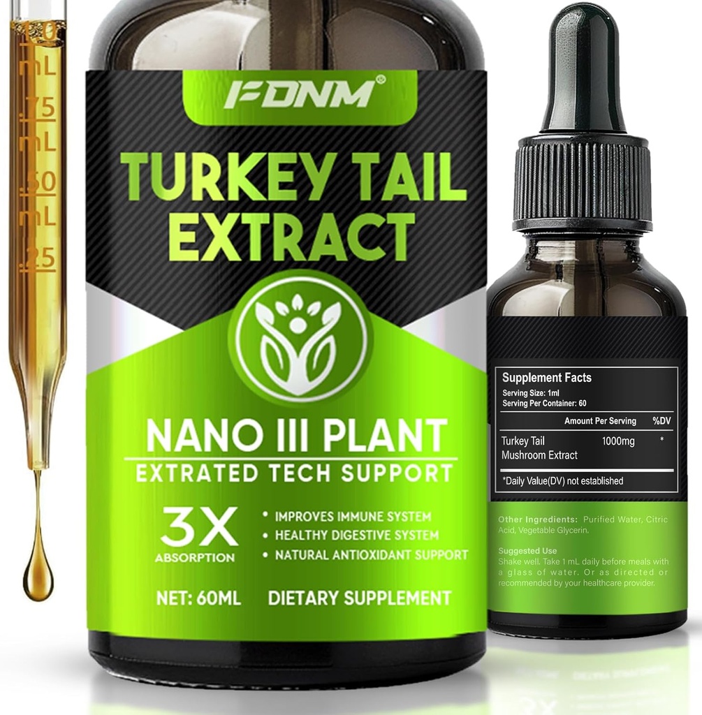 Tail de dinde Extrait de champignons – 2 Fl Oz Champignons de dinde Supplément de queue, Immune biologique et supplément de soutien digestif, Teinture liquide à absorption rapide