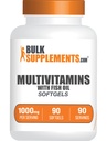 BulkSupplements.com softgels multivitamine - Multivitamine quotidienne, supplément multiminérale, pour les adultes avec de l'huile de poisson - sans gluten, 1 softgel par portion, 90 Compte (paquet de 1)