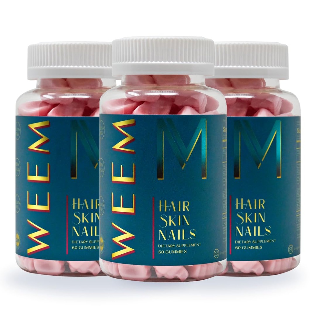 WEEM Hair Skin and Nails Gummies - Ondersteunt gezond haar - Vegan biotine Vitaminen voor vrouwen & mannen Ondersteunt snellere haargroei, sterkere nagels, gezonde huid, extra sterkte (3)