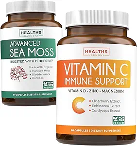 Bundle of Vitamin C Immune Support & Irish Sea Moss - Refresh & Revive Set - Vitamin C Immune Support with Zink (60 Veg Capsules) & Irish Sea Moss with BioPerine (Non-GMO & Organic) - 60 Caps