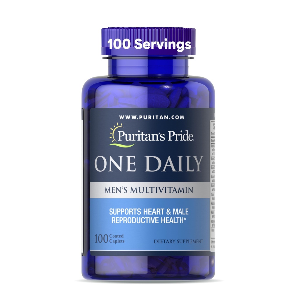 Puritan's Pride One Daily Men's Multivitamine, Dieetsupplement ter ondersteuning van hart en mannelijke reproductieve gezondheid met vitamine A, C, D, E, en zink, 3 maand supply, 100 Tellen*