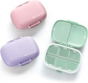 MEACOLIA 3 Pack 8 Compartments Travel Pill Organizer, Daily Pill Case Small Pill Box voor Pocket Purse, Portable Pill Container Medicine Vitamine Organizer (Paars, Groen, Roze)
