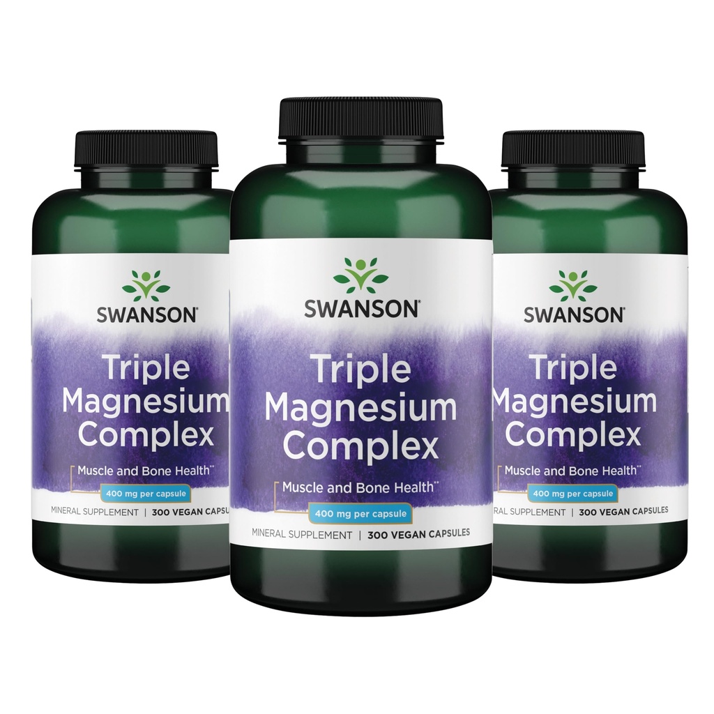 Swanson Triple Magnesium Complex - Mineral Supplement - Natural Support - Featuring citraat, oxide & aspartaat - (300 Capsules, 400mg Elke, 3 Pack)