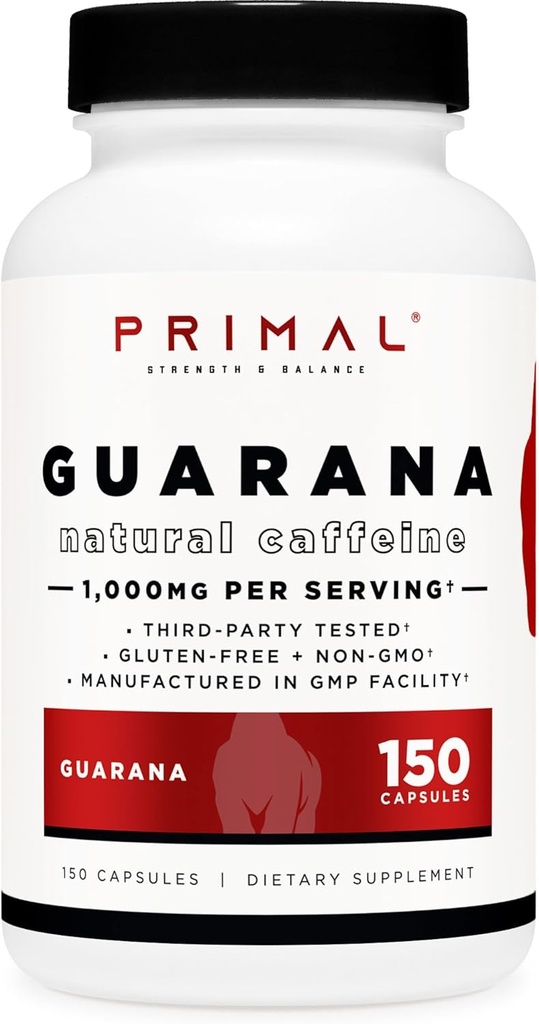 Primal Guarana (1000 MG Per Serving) (150 Capsules) - 200 MG Natural Caffeine