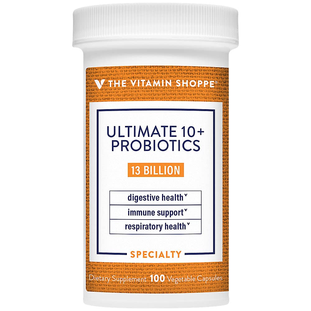 La Vitamine Shoppe Ultimate 10+ Probiotiques, 13 milliards d'UCF pour la santé digestive, le soutien immunitaire et la santé respiratoire (100 capsules végétales)