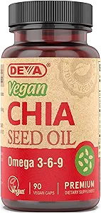 DEVA Vegan Vitamins Chia Seed Oil, verpakt met Omega 3, 6, 9 & andere essentiële vetzuren, koudgeperst & ongeraffineerd, 90 capsules