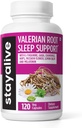 STAY LEVENDE Valeriaan wortel Capsules, 8-in-1 Extract w/Melatonine, Passiebloem, L-Theanine, Citroenbalsem, Hopbloem, kamille & GABA, 120 Valeriaan pillen, Non-GMO & Glutenvrije natuurlijke slaapsupplement