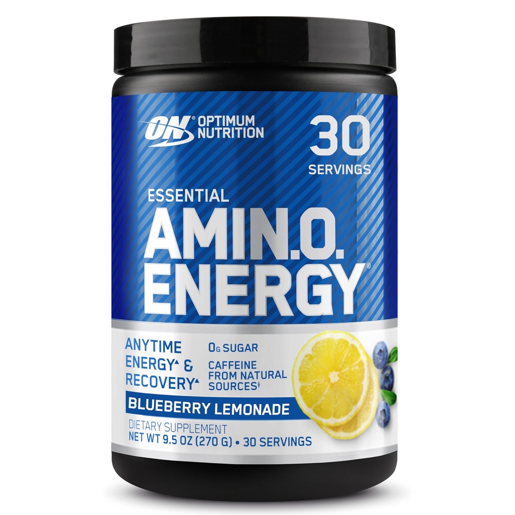Optimale voeding Amino energie - Pre-workout met groene thee, BCAA, Aminozuren, Keto vriendelijk, Green Coffee Extract, Energiepoeder - Blueberry Lemonade, 30 porties (Verpakking mei Vary)