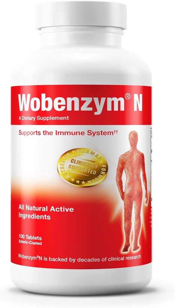 Douglas Laboratories Wobenzym N - Authentic German Supplement - Systemic Enzymes - For Immune System and Joint Health* - With Papain, Rutin & Bromelain - 100 Enteric Coated Tablets