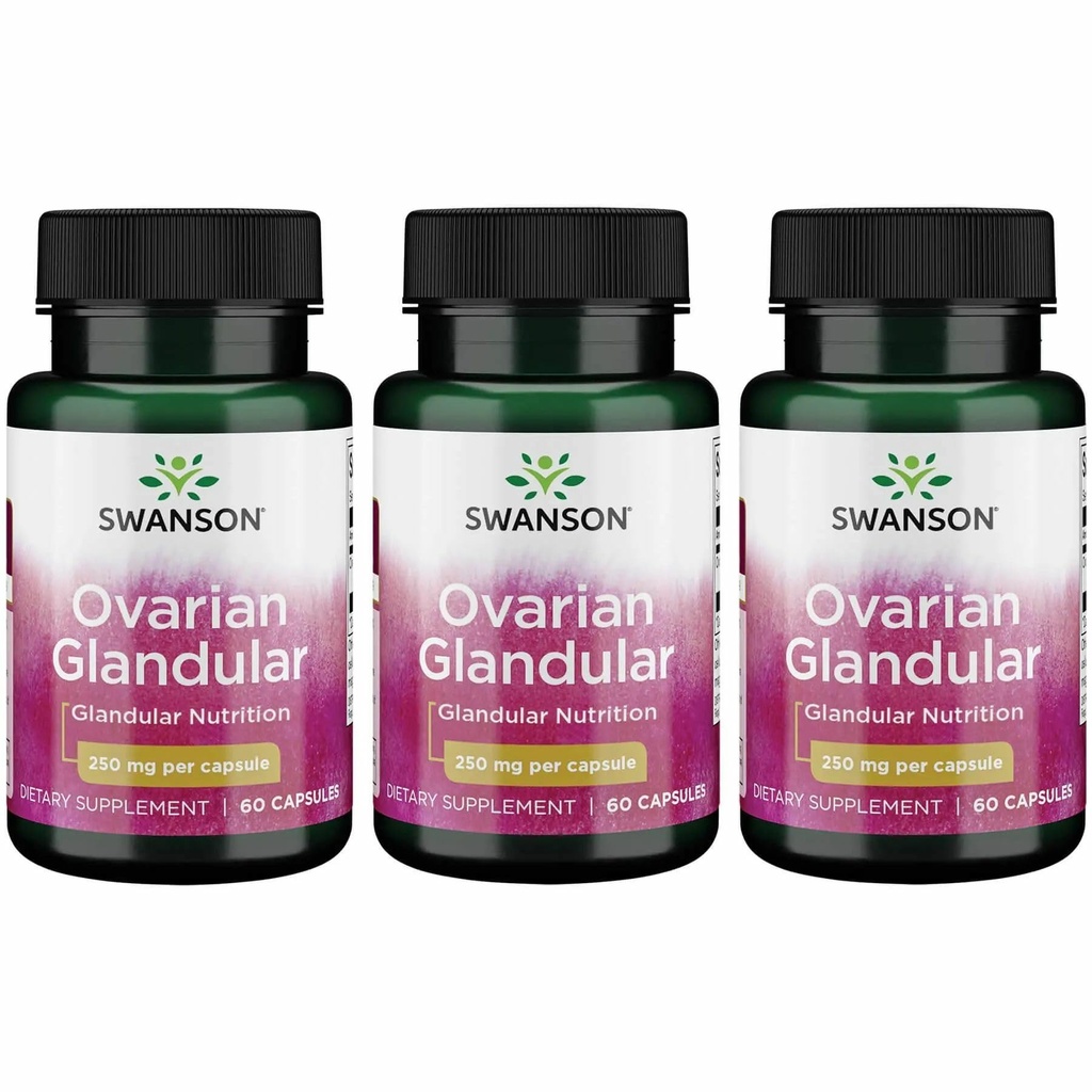Swanson Ovarian Glandular - Natural Supplement Promoting Women's Glandular Health & Balance Support - Sourced from Premium Bovine Tissue to Support Wellness - (60 Capsules, 250mg Each) (3 Pack)