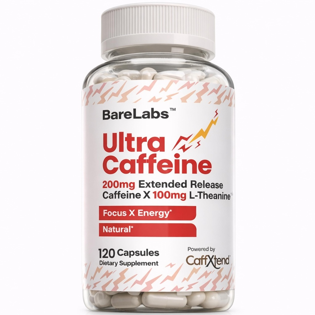 Extended Release Cafeïne Pillen + Cafeïne L-Theanine + Focus & Energy Supplement + Geen Jitters, Geen Crash + Natural - 120 Capsules