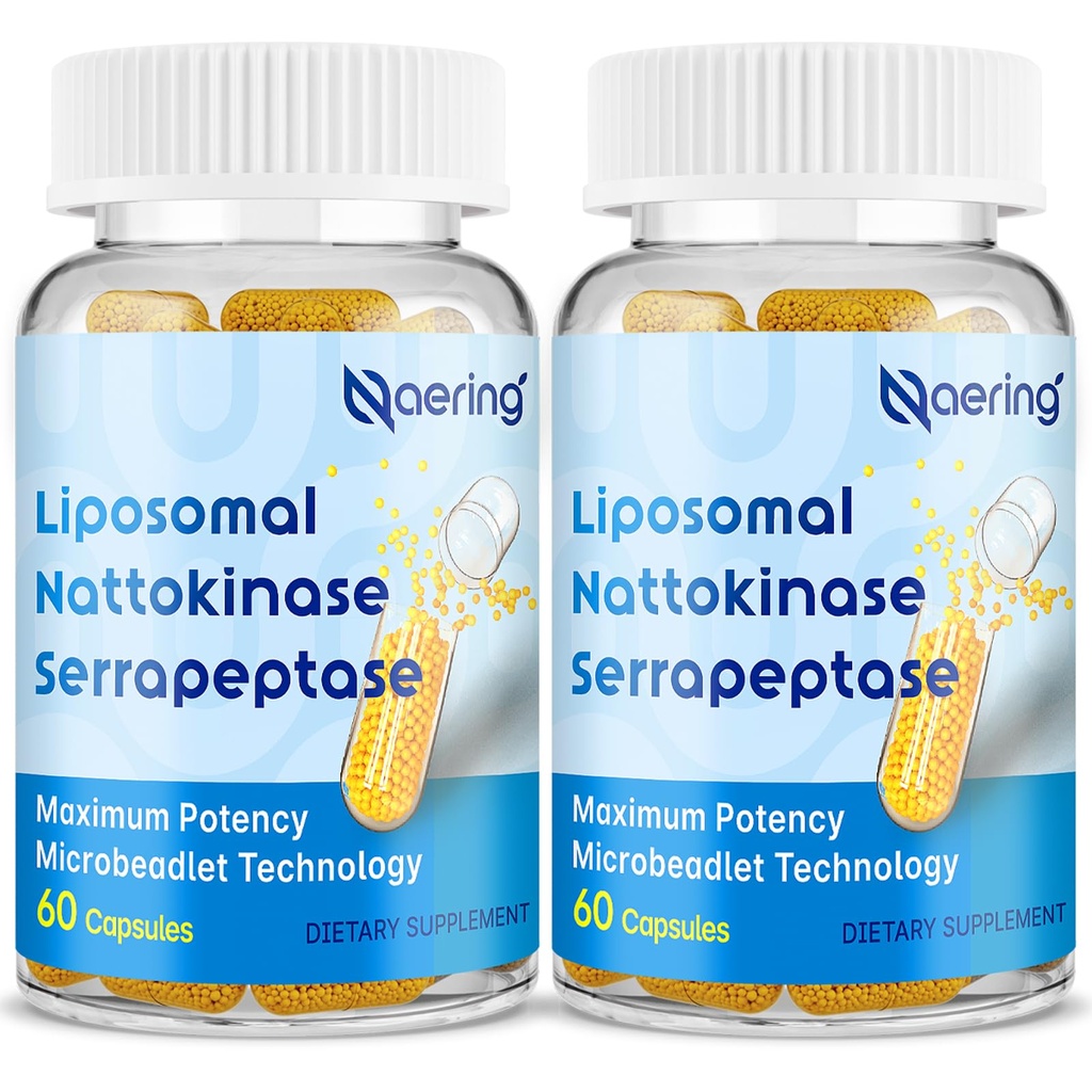 Liposomaal Nattokinase 12.000 FU Serrapeptase 360.000 SPU Enzyme Supplement - Verrijkt met synergetische enzymen en Nutriënten Blend & Inuline voor Circulatoire, Gut, Digestie 60 Capsules (2 Fles)