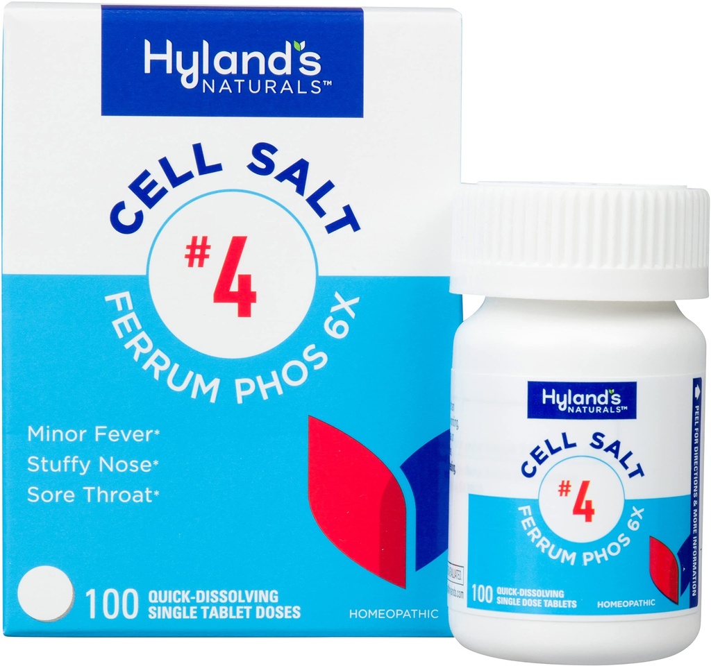 Hyland's No. 4 Cell Salt Ferrum Phos 6X Tablets, Decongestant en Sinus Relief, Ontsteking Supplement, Natuurlijke verlichting van koude en koorts Symptomen, Snel oplossen van tabletten, 100 Tellen