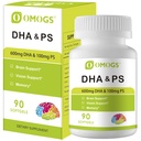 Omogs Algen DHA - 600 mg Omega-3 DHA Softgels, met Fosfatidylserine & Walnut Oil, ondersteunt gezonde hersenfunctie, visie, oog & geheugen, glutenvrij, niet-GMO Vegan Algenolie, 90 Softgels