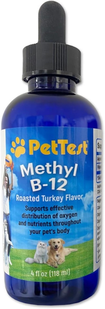PetTest Methyl B12 Vitamin Liquid Drops 4fl oz (5000 MCG) Supplement met Methylcobalamine voor Diabetische Huisdieren, Maximale Absorptie om de energie voor honden en katten te verhogen