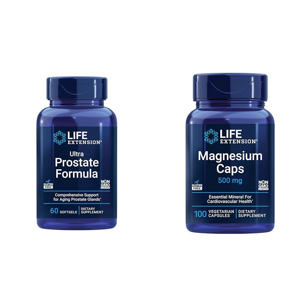 Extension de vie Ultra Prostate Formula & Magnésium Caps, 500 mg, Oxyde de magnésium, Citrate, Succinate, Santé cardiaque, Bons en santé, Soutien au métabolisme, 100 Capsules végétariennes