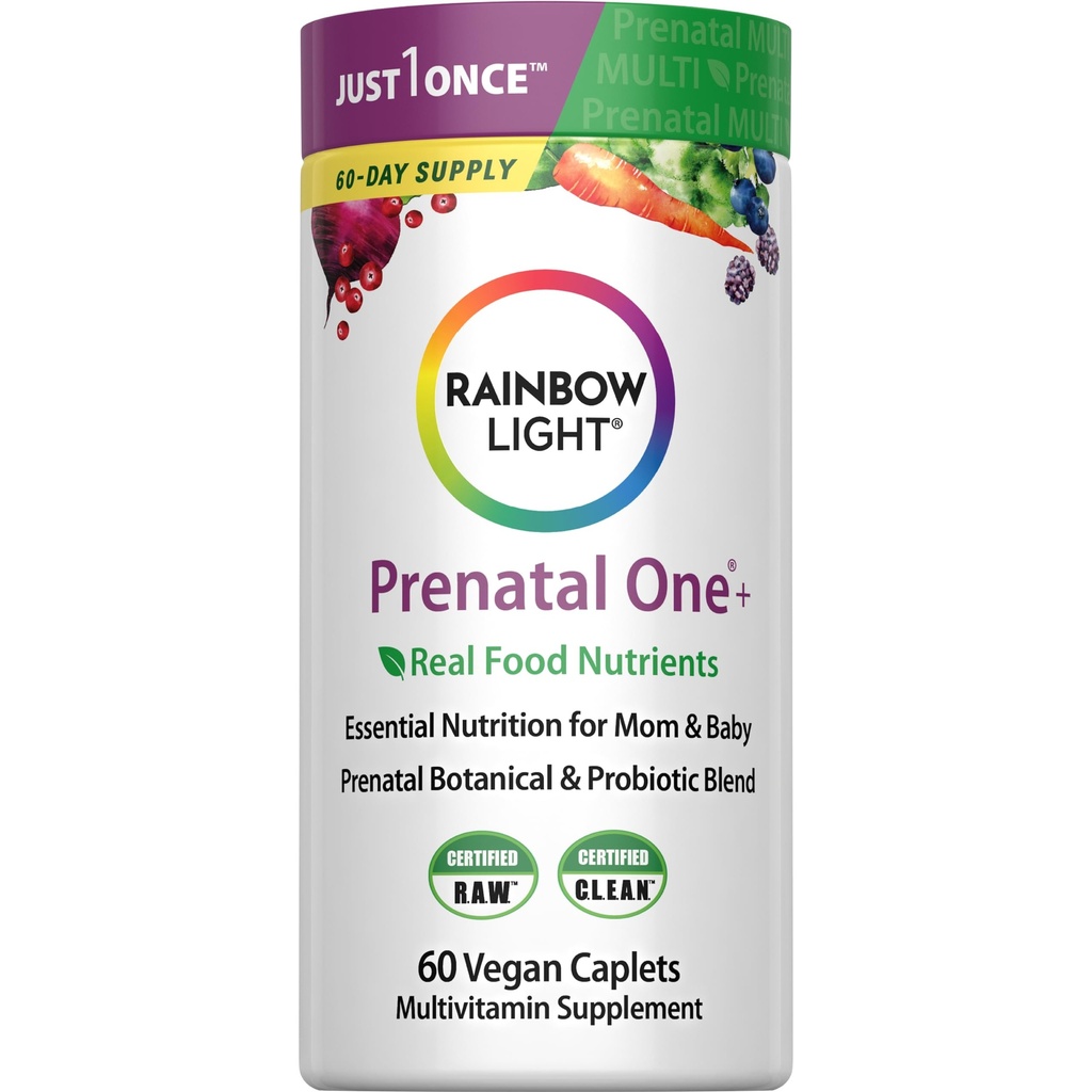 Lumière arc-en-ciel haute puissance prénatale une multivitamine, santé prénatale multivitamine soutient la santé de maman et le développement du bébé, avec vitamine C, végétalien, 60 comte