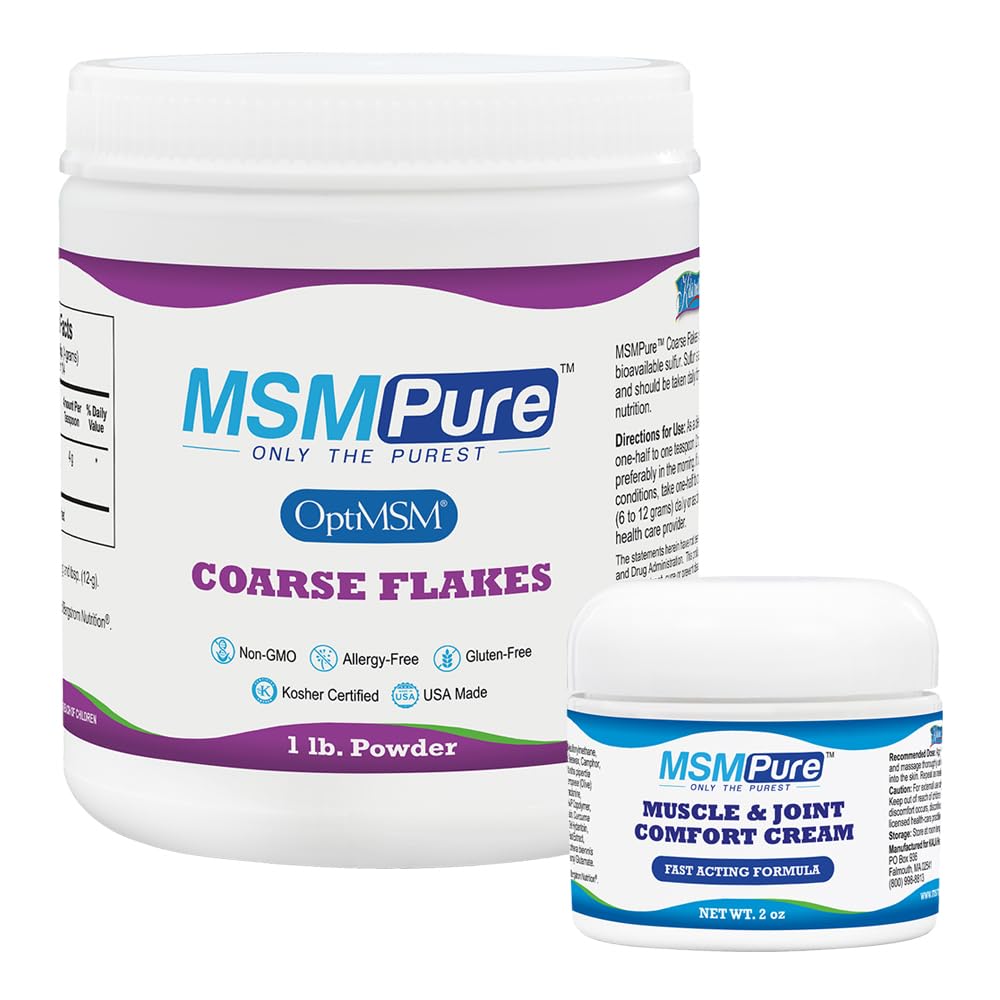 KALA GEZONDHEID MSMPure Coarse Flakes 1lb en Muscle & Joint Cream 2oz Bundle