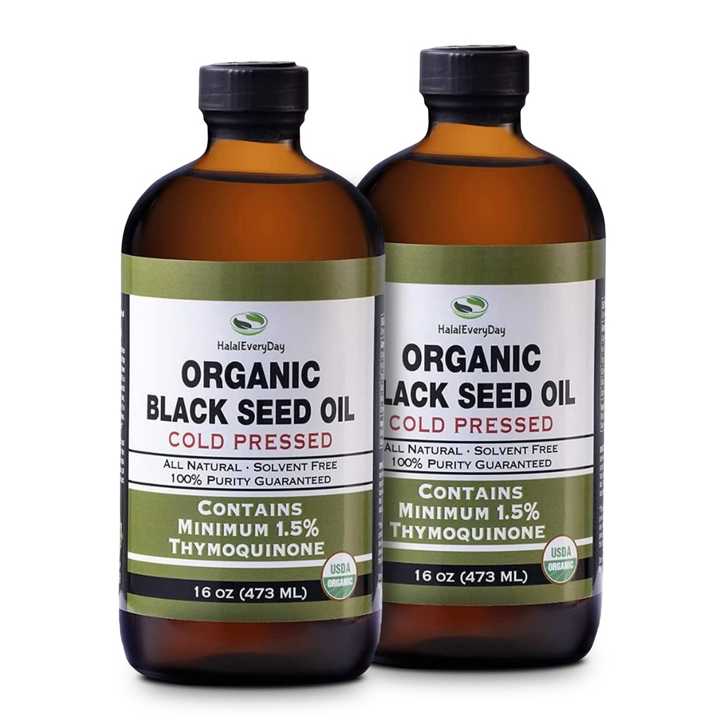 Biologische Black Seed Oil - USDA Certified Cold Pressed Glass Bottle Meer dan 1,5% Thymochinon 3X sterkte Turkse Black Cumin Nigella Sativa non-GMO 100% Pure Blackseed Oil (32oz Glas (2X16) Fles)