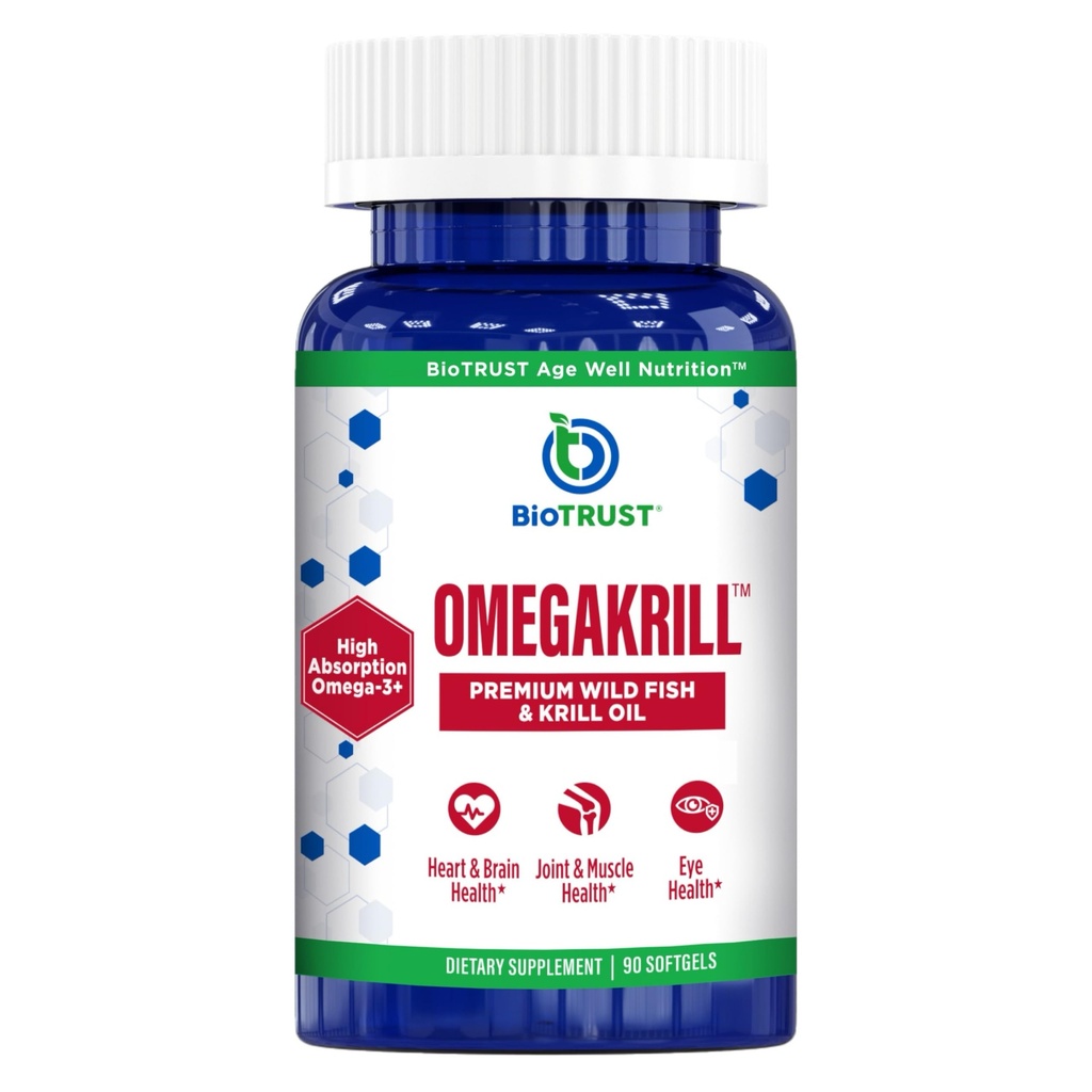 BioTrust OmegaKrill EPA & DHA Omega 3 Supplément, poisson et huile de krill pour fournir un soutien pour les articulations, le cœur, le cerveau, les yeux et la peau (30 portions)