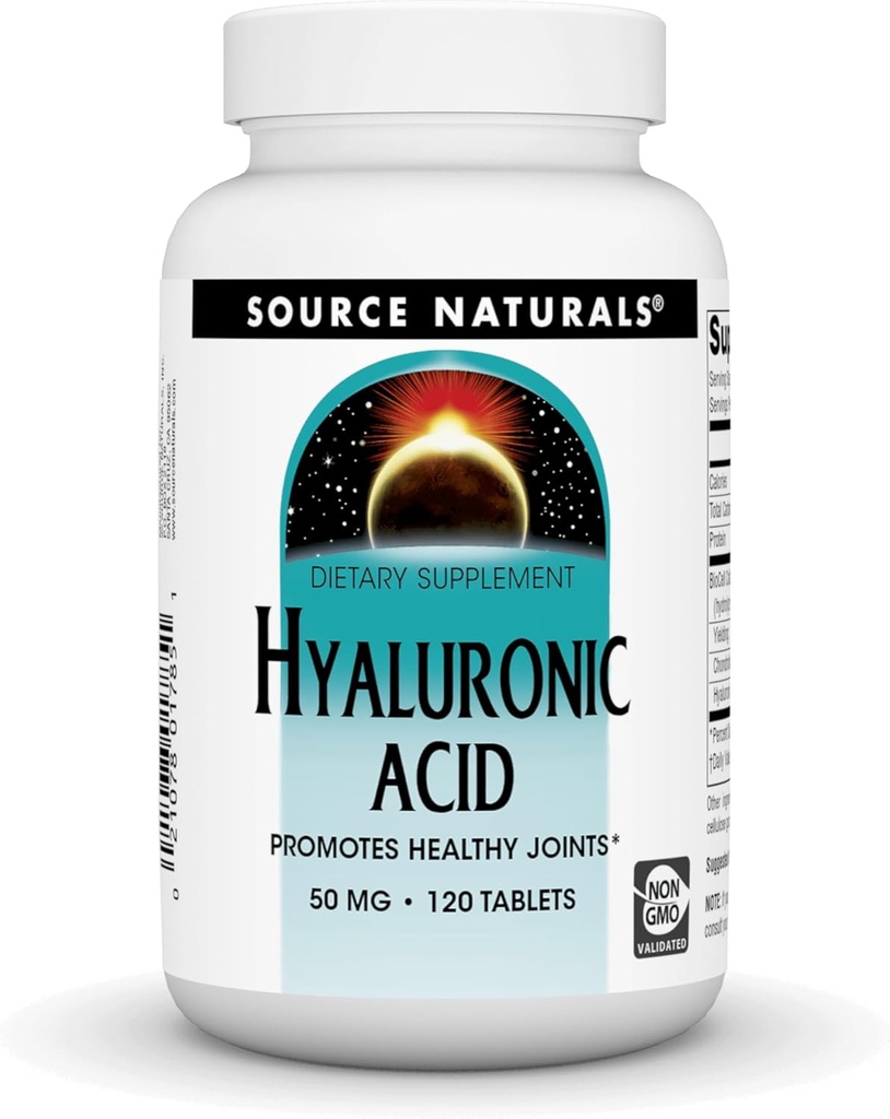 Source : Acide hyaluronique naturel, 50 mg, 120 comprimés