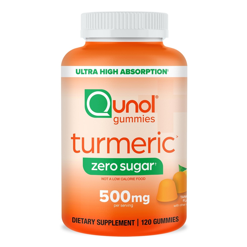 Qunol Zero Sugar Kurkuma Gummies, Gummy met 500mg Kurkuma Curcumin, Joint Support Supplement, Ultra High Absorptie Tumeric Curcumin, Vegetarisch, Glutenvrij, 120 Tellen