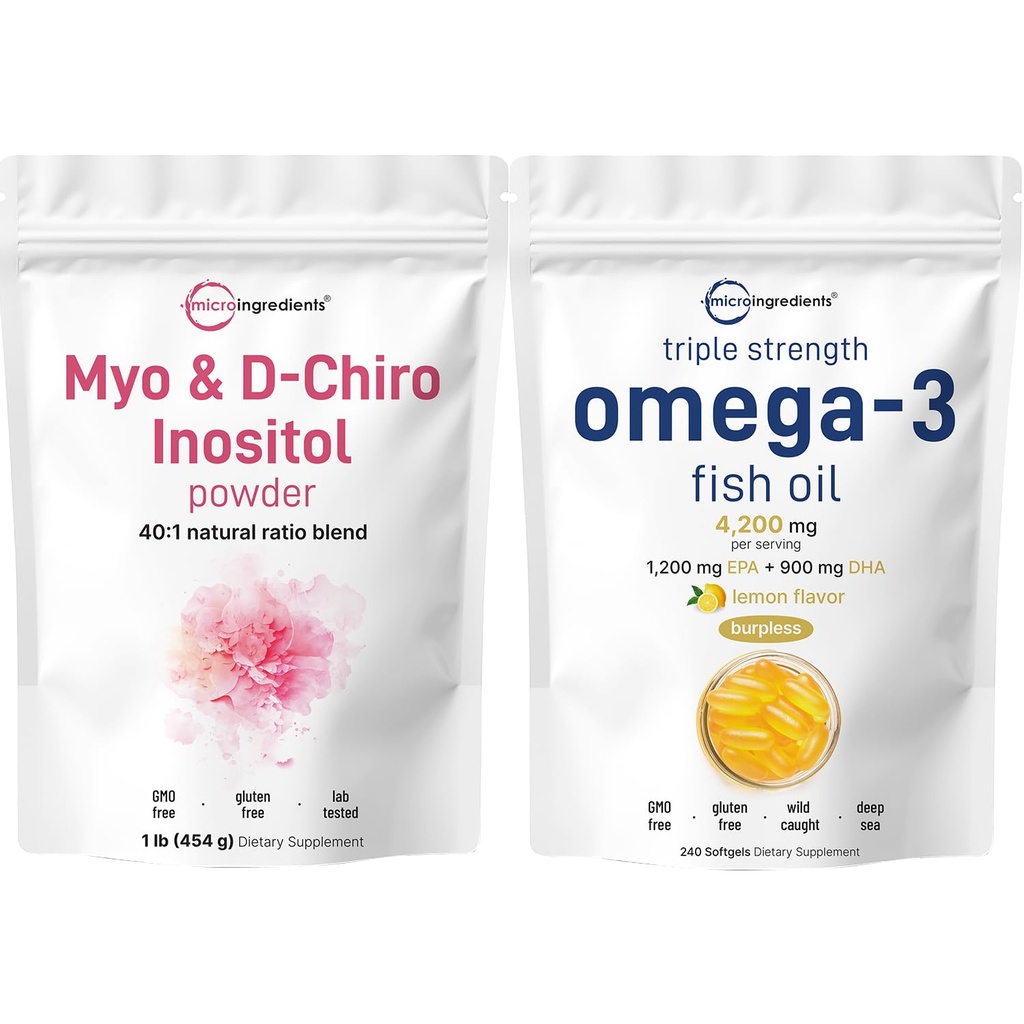 Micro-ingrediënten Omega-3 Visolie 4,200 mg Softgels & Myo & D-Chiro Inositol Powder Bundle 2 Pack 