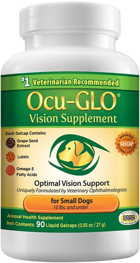 Ocu-GLO Vision Supplement voor kleine honden - Luteïne, Omega-3 vetzuren, Grapeseed Extract - Ondersteuning Optimale gezondheid van het oog en zicht bij honden - Antioxidanten voor hond Oculaire gezondheid - 90ct SNIP CAPS