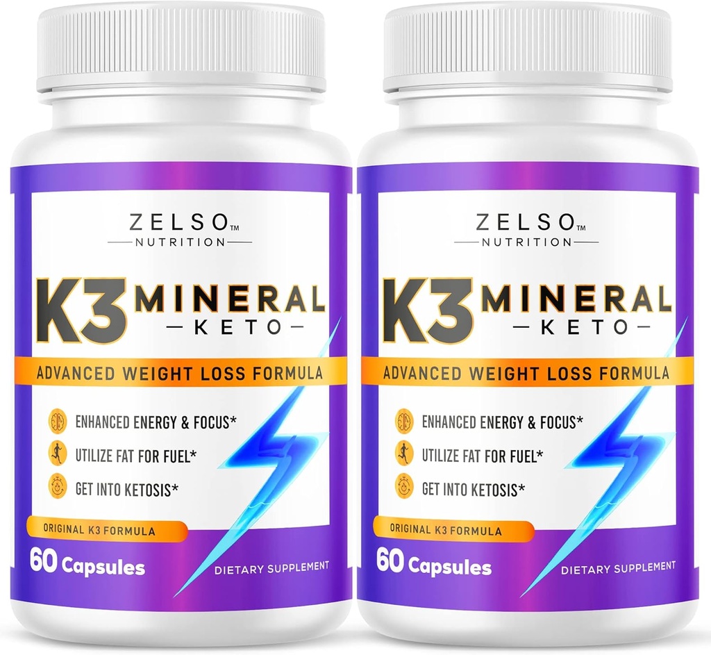 ZELSO (2 Pack K3 Mineraal gewichtsverlies pillen voor vrouwen en mannen, K3 Mineraal pillen - K3 Zout Mineraal, Vitamine + K3 Capsules supplement voor Keto gewichtsverlies - 2 maanden levering