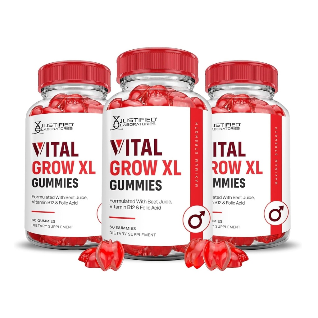 Justified Laboratories (3 Pack Vital Grow XL Performance Gummies 1000MG Geavanceerde Formule Geformuleerd met ACV Granaatappel Beet Juice Powder B12 Vegan Non GMO 180 Gummys