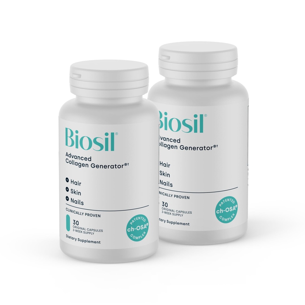 Biosil Collageen Booster Supplement - 30 Originele Capsules, Pack of 2 - Gepatenteerde ch-OSA Activator voor huid, haar, nagels en gewrichten - Ondersteunt natuurlijke productie - 30-dagen levering