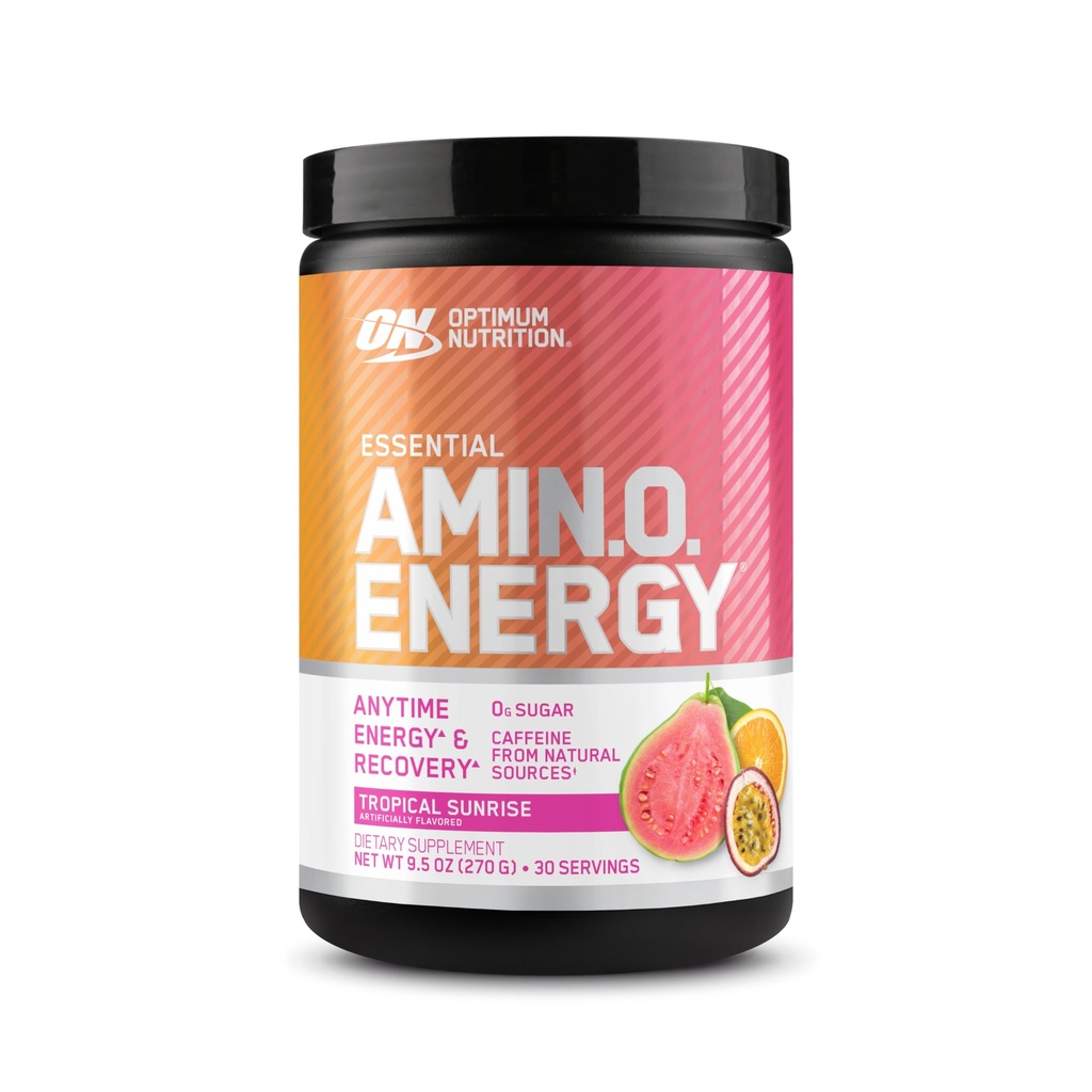 Optimale voeding Nieuwe smaak Amino energie - Pre-workout met groene thee, BCAA, Aminozuren, Keto vriendelijk, Green Coffee Extract, Energiepoeder - Tropische zonsopgang, 30 porties (Verpakking mei Vary)