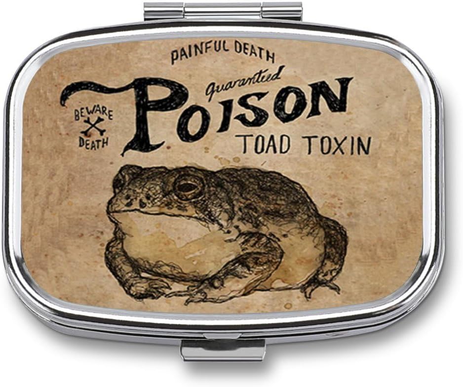 Metalen 2 Compartiment Pillen Organisator Travel Vriendelijk Portable Compact Pill Box Cute Pill Case vast te houden Vitaminen, Vissen Olie, Complementen, Meds, Tafel voor Portemonnee, Zak. (Giftige kikker)