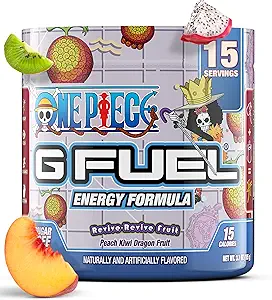 G Fuel One Piece Revive-Revive Energy Drink Powder, Pre Workout Cafeïne Mix voor Gaming, Suikervrije Focus Amino + Antioxidanten, 3.7oz (Peach Kiwi Dragon Fruit, 15 Servings)