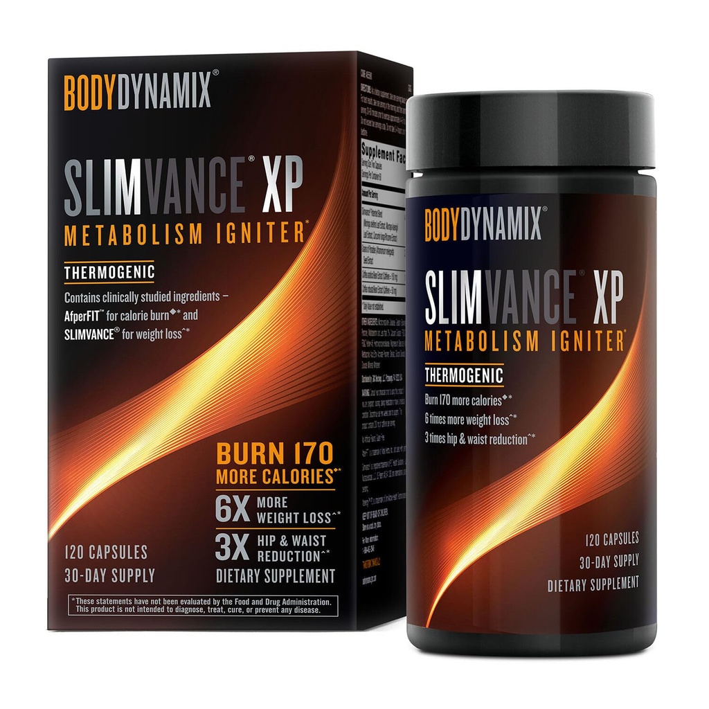 Slimvance XP Métabolisme Igniteur, Botanique Diet Support, Thermogénique avancé, Brûler plus de calories, perte de poids et de graisse, énergie, focus, pour les hommes et les femmes, ingrédients prouvés et caféine, 120 comte, 30 SVG