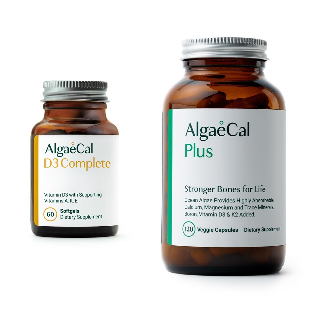 Ensemble ALGAECAL - D3 Complet (1000 UI) + K2, Vitamine E, Vitamine A et Calcium végétal pour os plus forts
