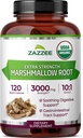 Zazzee USDA Biologische Marshmallow Root 10:1 Extract, 3000 mg Sterkte, 120 Vegan Capsules, 4 Maand Supply, Gestandaardiseerd, Geconcentreerd 10X Extract, 100% Vegetarisch, All-Natural, Niet-GMO, Made in The USA