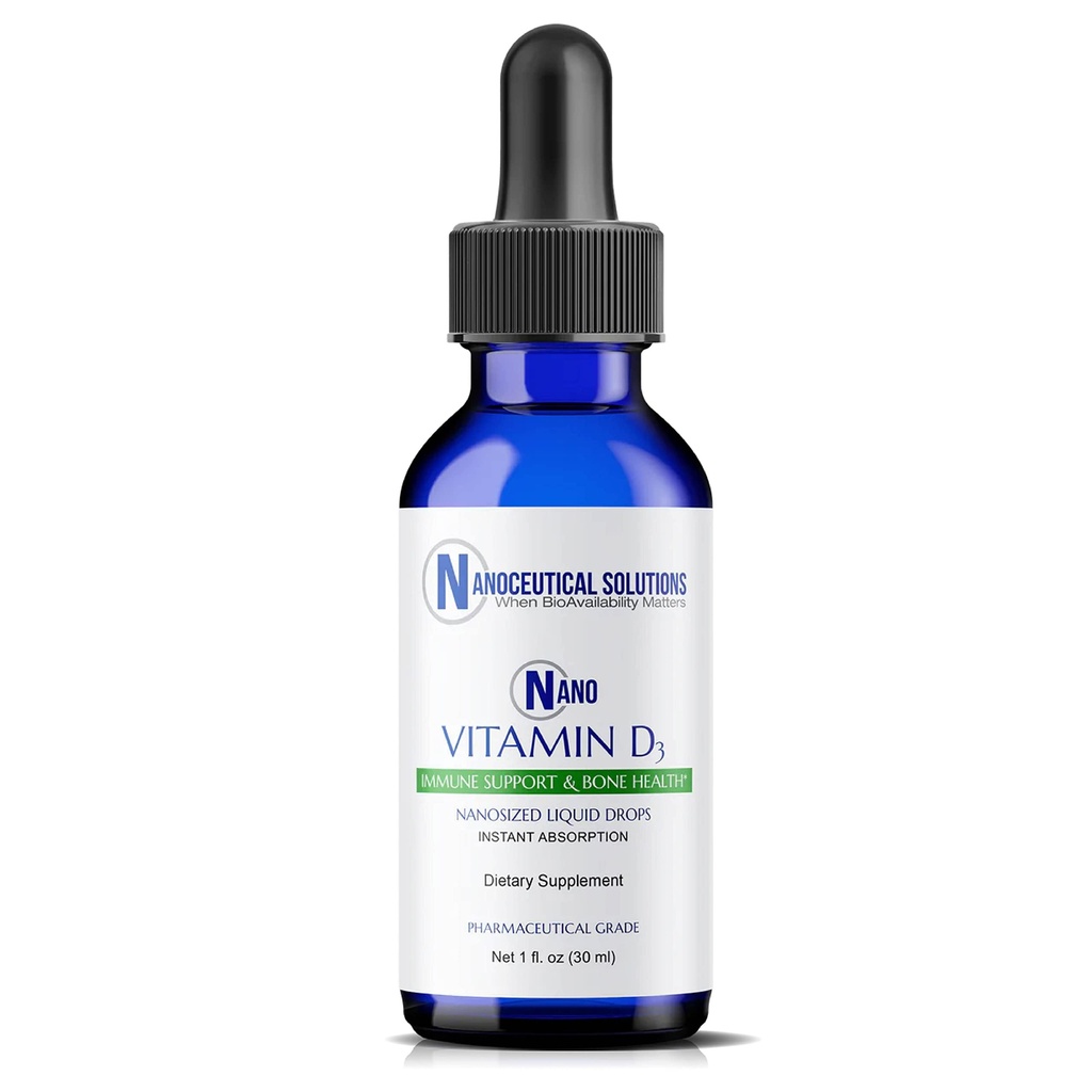 NANO VITAMINE D3 Nanosized vloeistofdruppels, RAPID ABSORPTIE, 5000 IE krachtige formulering, Versterkt bot & spier, ondersteunt gezond hart. 30 ml fles, 1 maand voorraad.