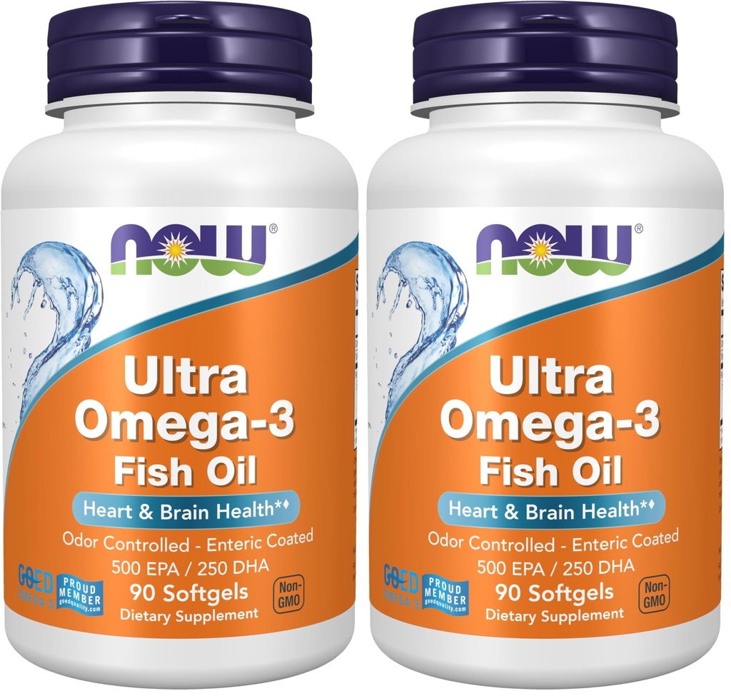 NOW Supplementen, Ultra Omega-3 Molecuully Distilled and Enteric Coated, 90 Softgels (pack van 2)