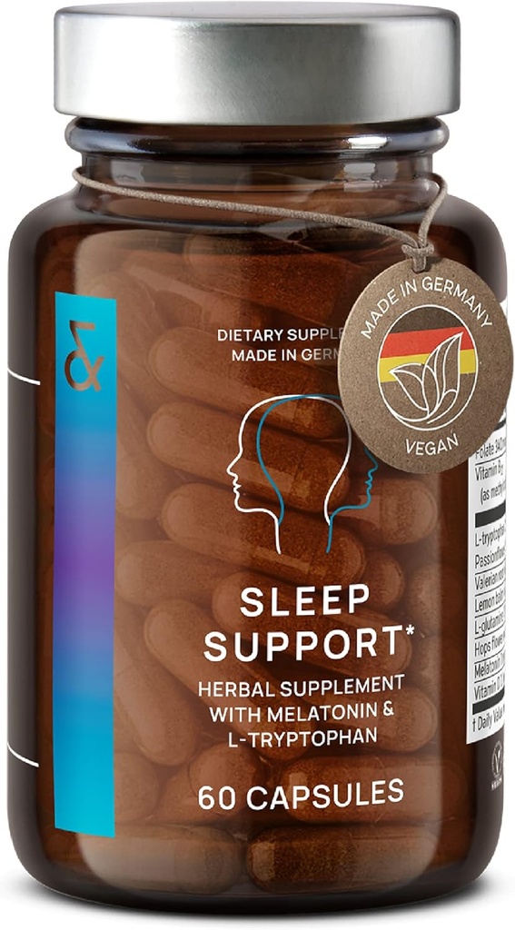 N°6 Natuurlijke slaapondersteuning met Melatonine 1 mg & L-Tryptofaan - Passiebloem, Valeriaanwortel & meer - Enhanced Slaapsupplement - 60 capsules voor rustgevende nachten