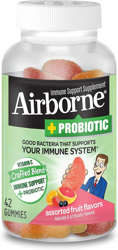 Airborne Plus Probiotic Gummies, 42 telling - 1000mg vitamine C - Immuun Ondersteuning Supplement