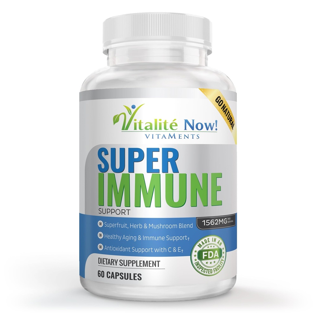 Super Wellness Immune Booster - Quercetin Immunity Support, 25 Vitaminen, Kruiden, Superfoods, Paddenstoelen - Vitaminen C & E - Selenium - Kurkuma - Immuunverdedigingssupplement - 60 Capsules